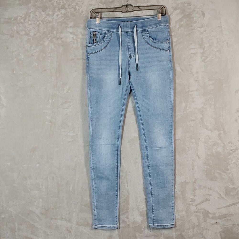 Jewelly JW1013 Stretchy Denim Joggers Light Wash Size S/36 Pull-on Drawstring